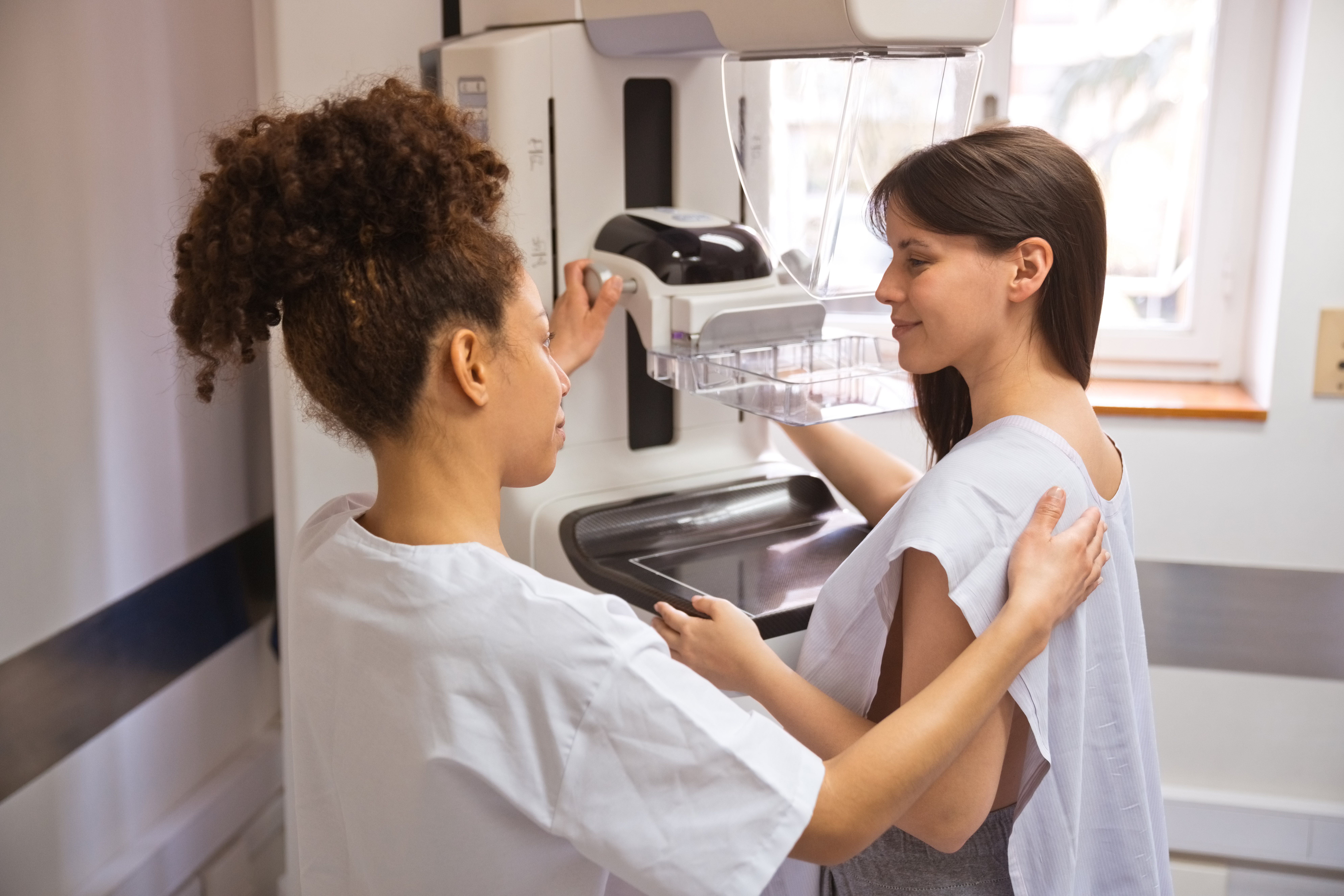 woman getting a mammogram